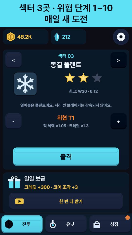 섹터, 위협 단계, 일일 보급이 보이는 로비